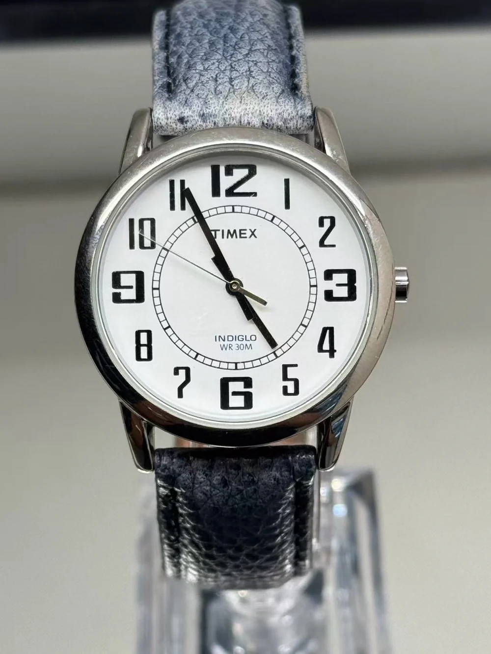 Timex Indiglo WR30M Quartz 35mm White Dial Leather Men Watch New Battery Runs